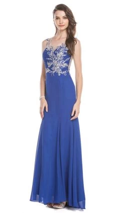Aspeed Design - Sheer Sleeveless Embellished Evening Gown -Boutique Wedding Dress Store sheer sleeveless embellished evening gown evening dresses xxs royal 5654589243449
