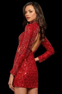 Sherri Hill - 52147 Beaded Style Long Sleeves High Neck Dress -Boutique Wedding Dress Store sherri hill 52147 beaded style long sleeves high neck dress cocktail dresses 11831750000723