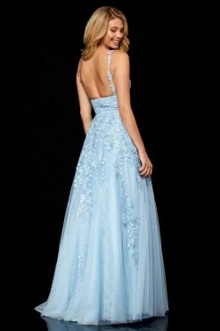 Sherri Hill - 52342 Beaded Lace Deep V-neck Long A-line Dress -Boutique Wedding Dress Store sherri hill 52342 beaded lace deep v neck long a line dress prom dresses 11826372018259