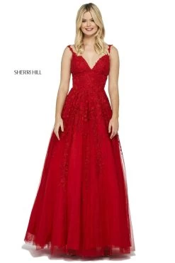 Sherri Hill - 52342 Beaded Lace Deep V-neck Long A-line Dress -Boutique Wedding Dress Store sherri hill 52342 beaded lace deep v neck long a line dress prom dresses 27946556751955
