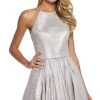 Sherri Hill - 52970 Short High Halter Neckline Glitter A Line Dress -Boutique Wedding Dress Store sherri hill 52970 short high halter neckline glitter a line dress cocktail dresses 00 nude silver 28805433065555