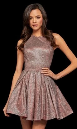 Sherri Hill - 52970 Short High Halter Neckline Glitter A Line Dress -Boutique Wedding Dress Store sherri hill 52970 short high halter neckline glitter a line dress cocktail dresses 28805412814931
