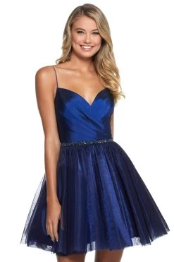 Sherri Hill - 53003 Ruched Sweetheart A-Line Short Dress -Boutique Wedding Dress Store sherri hill 53003 ruched sweetheart a line short dress special occasion dress 00 navy 11829207826515