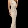Sherri Hill - Embellished Jewel Sheath Gown 52369 - 1 Pc Nude/Ivory/Silver In Size 0 Available
