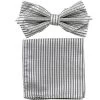 Silver Striped Bow Tie With Pocket Square (Pointed Tip) -Boutique Wedding Dress Store silver striped bow tie with pocket square pointed tip mens bow ties vesuvio napoli 605403