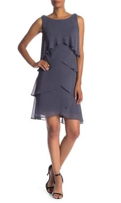 SLNY - 114044 Tulip Tiered Scoop Neck Chiffon Dress -Boutique Wedding Dress Store slny 114044 tulip tiered scoop neck chiffon dress cocktail dresses 12 steel 28645996298323