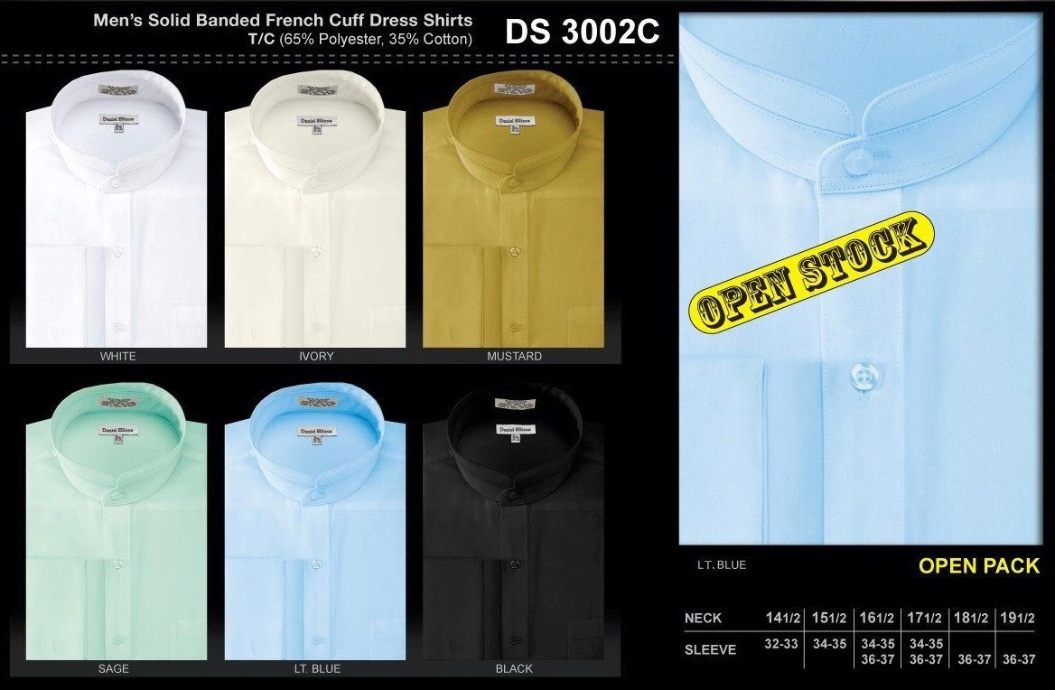 Solid Banded Men's Dress Shirt With French Cuff 3 Solid Banded Men's Dress Shirt With French Cuff