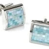 Square Silver Cufflinks With Aqua Blue Mosaic -Boutique Wedding Dress Store square silver cufflinks with aqua blue mosaic mens cufflinks abc fashion 554102