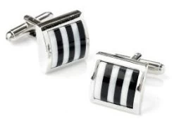 Square Silver Cufflinks With Black And White Stripes