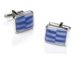 Square Silver Cufflinks With Blue And White Checkers