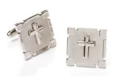 Square Silver Cufflinks With Cross