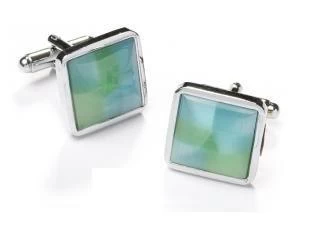 Square Silver Cufflinks With Green And Blue Stone 3 Square Silver Cufflinks With Green And Blue Stone