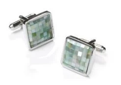 Square Silver Cufflinks With Green Mosaic