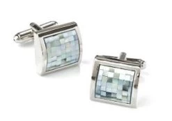 Square Silver Cufflinks With Light Blue Mosaic