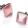 Square Silver Cufflinks With Pink Stone
