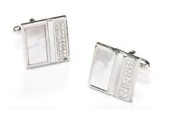 Square Silver Cufflinks With Plated Metal And Crystals