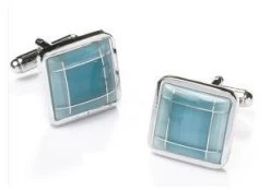 Square Silver Cufflinks With Sky Blue Stone