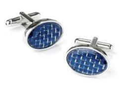 Stainless Steel Oval Cufflinks In Blue