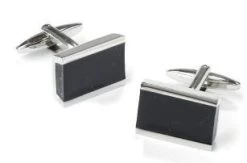 Stainless Steel Rectangle Cufflinks With Black Slate