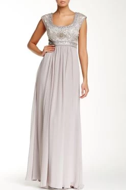 Sue Wong N4438 Sequined Scoop Neck Chiffon Dress - 1 Pc Platinum In Size 6 Available
