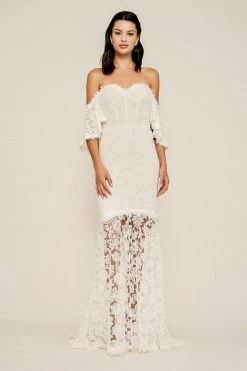 Tadashi Shoji - Lace Embroidered Off-Shoulder Trumpet Gown