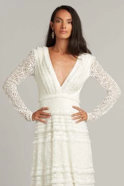 Tadashi Shoji - Long Sleeve Deep V Neck A-Line Dress 8 Tadashi Shoji - Long Sleeve Deep V Neck A-Line Dress -Boutique Wedding Dress Store tadashi shoji long sleeve deep v neck a line dress special occasion dress 29448079310931