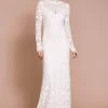 Tadashi Shoji - Long Sleeve Embroidered Bateau Wedding Dress -Boutique Wedding Dress Store tadashi shoji long sleeve embroidered bateau wedding dress wedding dresses 31572492615763