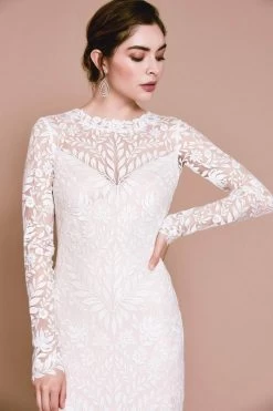 Tadashi Shoji - Long Sleeve Embroidered Bateau Wedding Dress -Boutique Wedding Dress Store tadashi shoji long sleeve embroidered bateau wedding dress wedding dresses 31572495564883