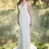 Tadashi Shoji - Sleeveless Plunging V-neck Sheath Dress With Train -Boutique Wedding Dress Store tadashi shoji sleeveless plunging v neck sheath dress with train wedding dresses 0 ivory 28037913280595