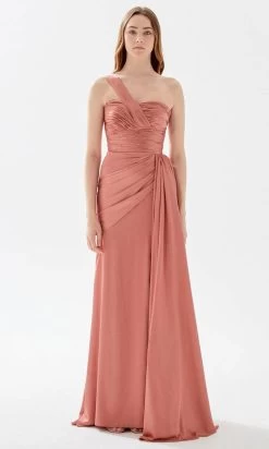 Tarik Ediz 52115 - One Shoulder Strap Ruched Dress -Boutique Wedding Dress Store tarik ediz 52115 one shoulder strap ruched dress prom dresses 00 sunset 31445699592275