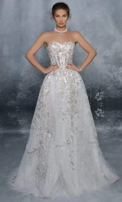 Tarik Ediz - 96036 Sequined Corset Bodice High Slit Gown