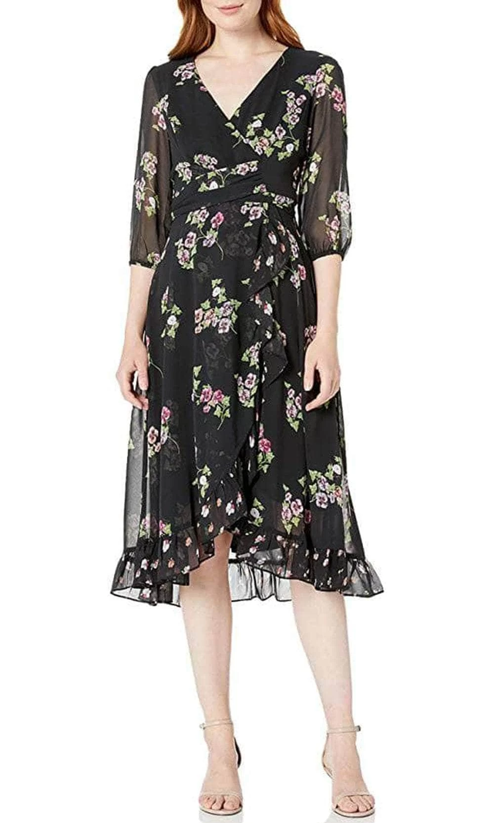 Taylor 1791M - Floral Chiffon High-Low Dress 3 Taylor 1791M - Floral Chiffon High-Low Dress