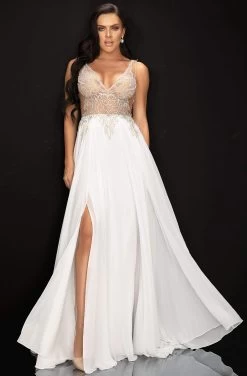 Terani Couture - 2011P1056 Beaded Bodice Sheer Double Slit Long Gown