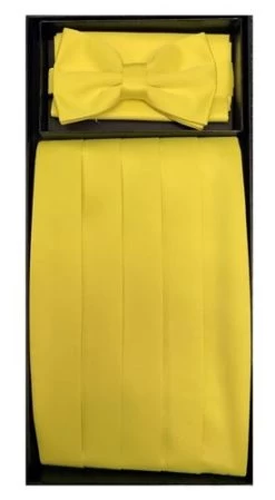 Yellow Poly Satin Cummerbund, Bow Tie, And Hanky Set